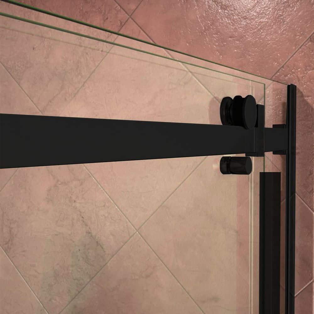 56" - 60" W 74” H Double Sliding Frameless Shower Door with Fixed Glass Panel