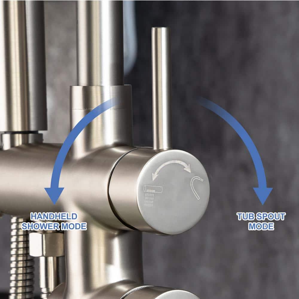 Double Handle Floor Mounted Freestanding Tub Filler With Handshower