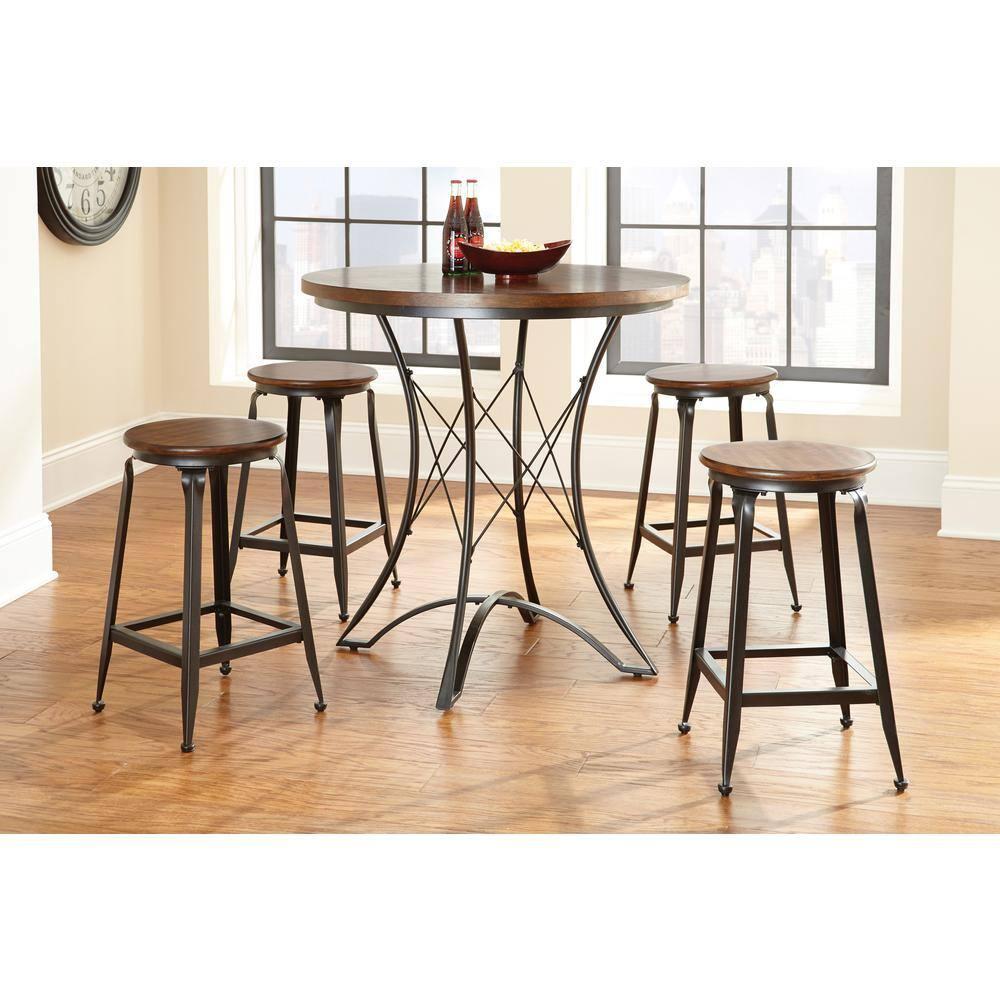 Set of 2 Addison 24" Counter Height Barstool Metal/Brown - Steve Silver Co.: Birch Veneer, Round Seat