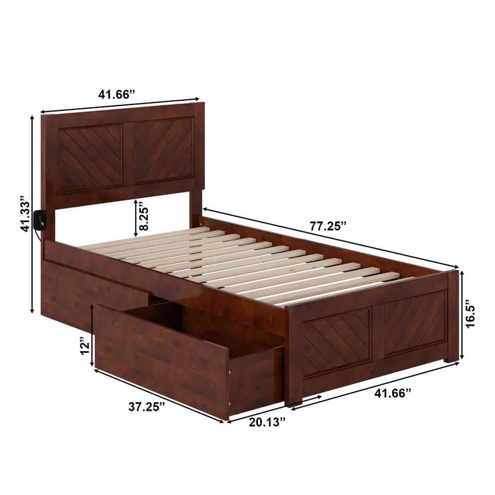AFI Canyon Walnut Solid Wood Platform Bed with Matching Footboard & Storage Drawers, Twin