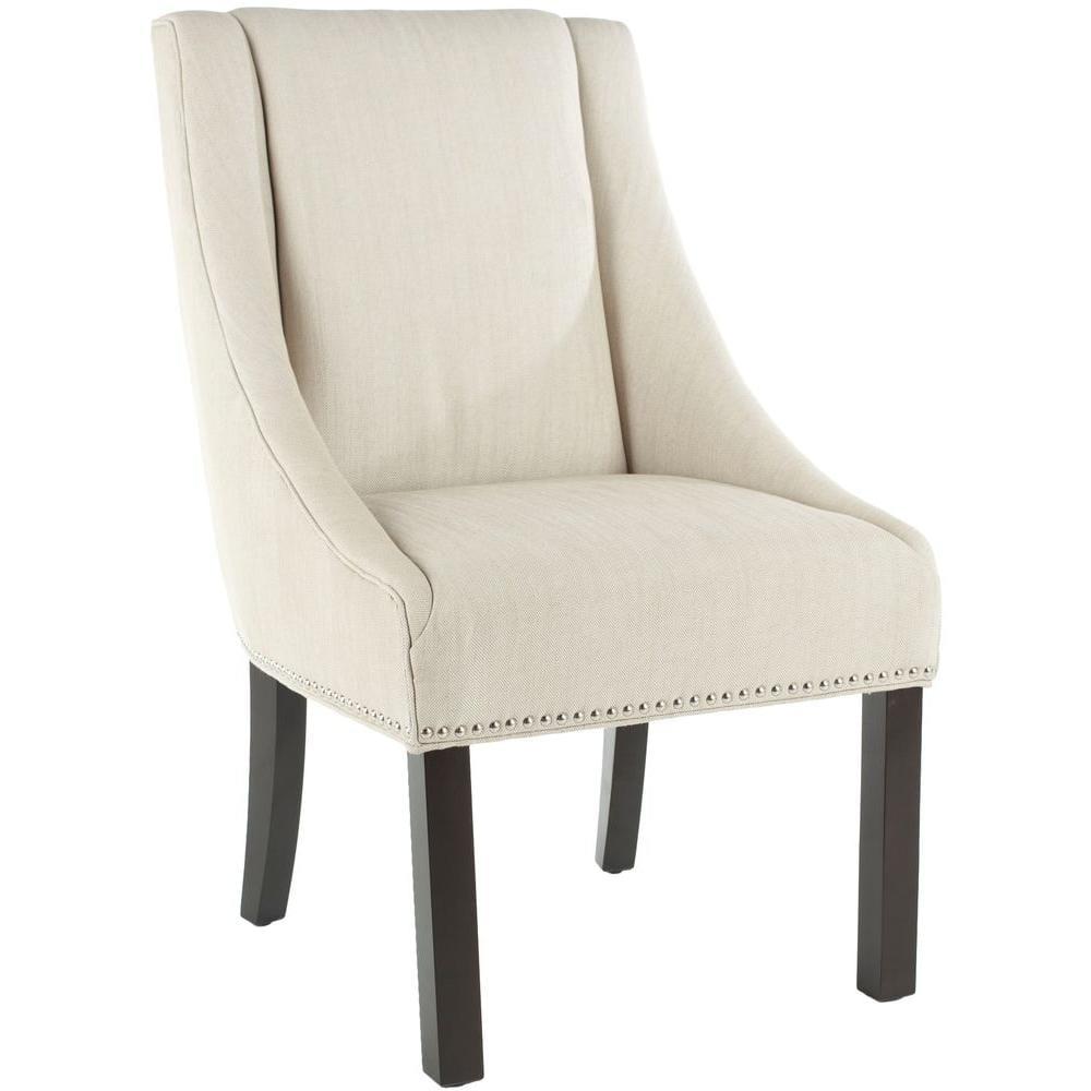 Morris 20''H Sloping Arm Dining Chair (Set Of 2) with Silver Nail Heads - Beige - Safavieh