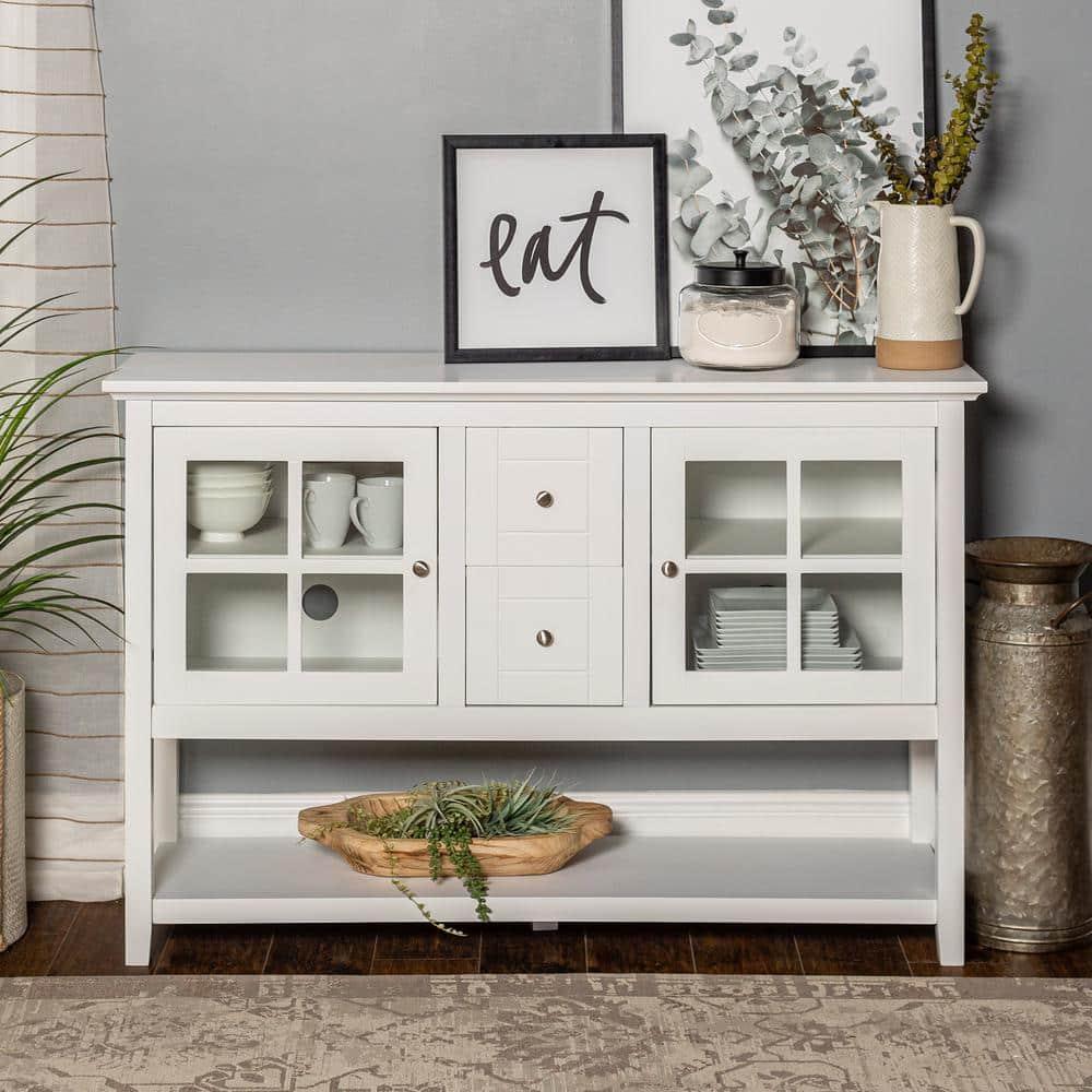 Walker Edison 52" Wood Console Table Buffet TV Stand for TV's up to 55" - White