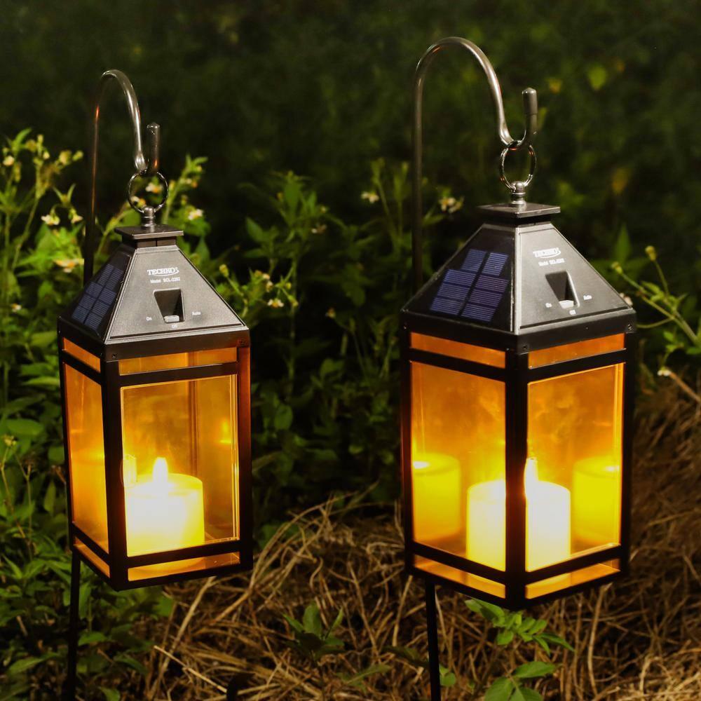 Techko 12.2'' H Tabletop Solar Lantern with Motorized LED Candle Included
