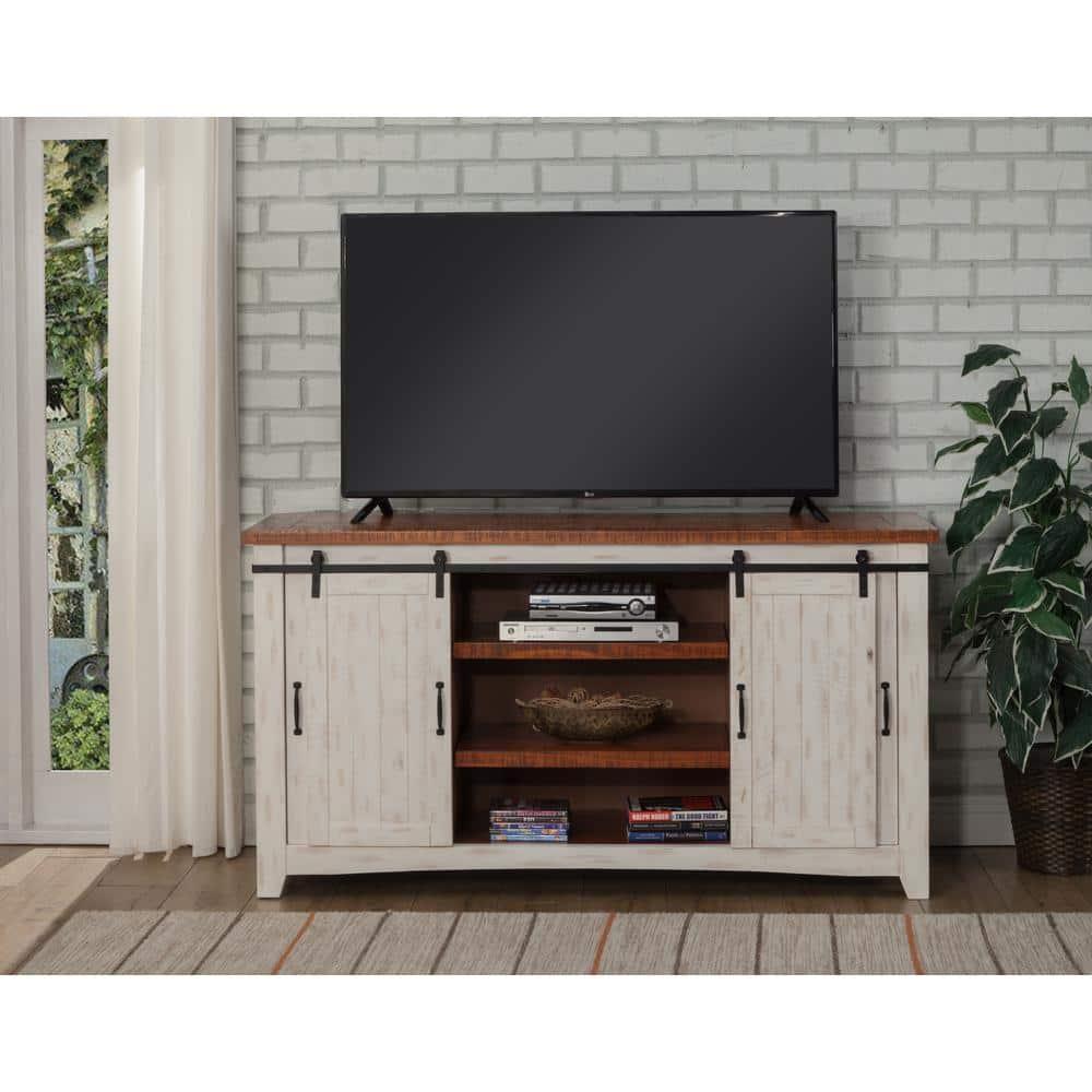 Taos 65" Solid Wood TV Stand Antique White and Honey Finish - Martin Svensson Home