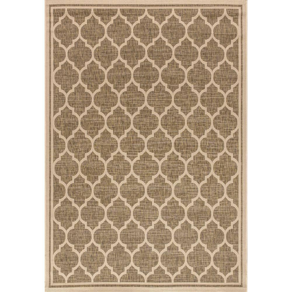 9' X 12' Trebol Moroccan Trellis Textured Weave Indoor/Outdoor Area Rug, Brown/Beige - JONATHAN Y