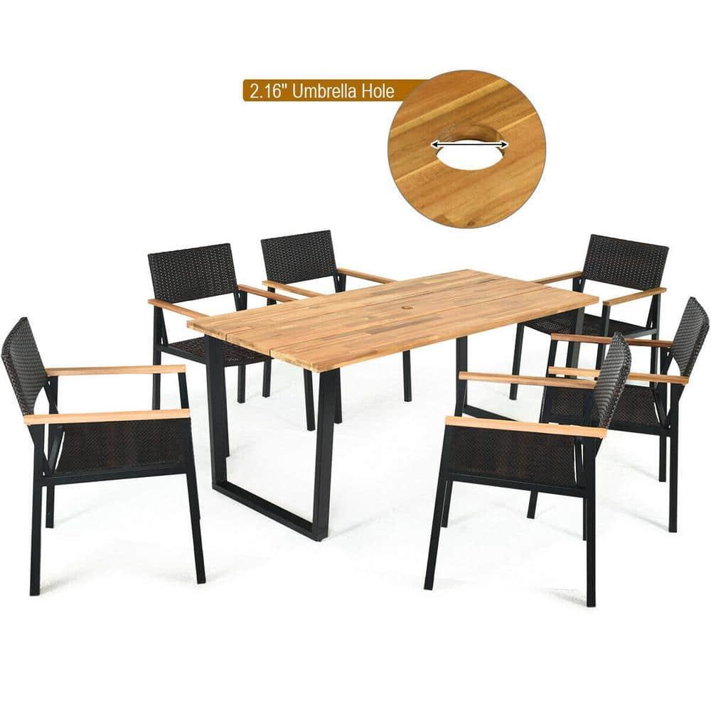 Hokku Designs Artimiza 6 - Person Acacia Patio Dining Set with Rectangular Table (Set of 7)