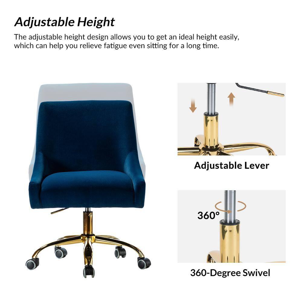 HULALA HOME Carina Modern Upholstery Task Chair with Golden Base by  Navy