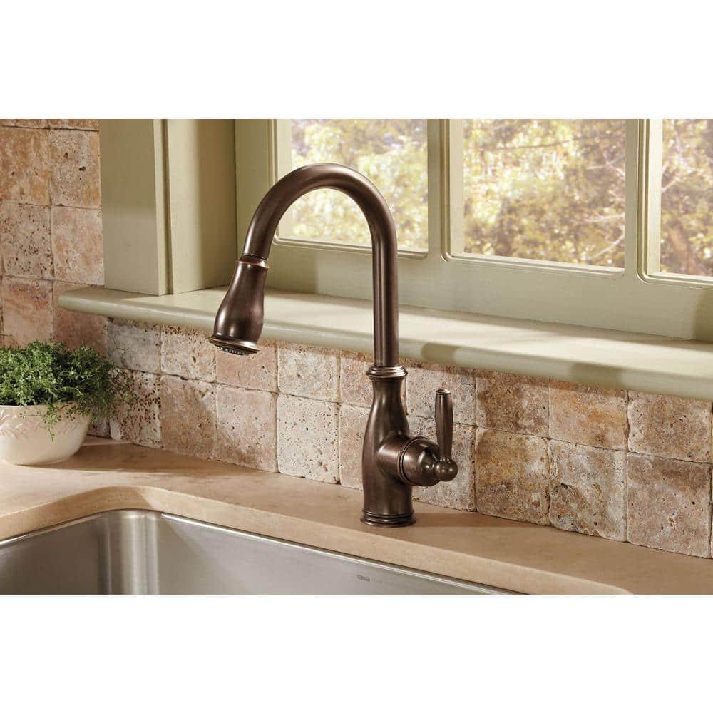 Moen MOEN Brantford Single-Handle Pull-Down Sprayer Kitchen Faucet with Reflex and Power Boost in Oil Rubbed Bronze 7185ORB