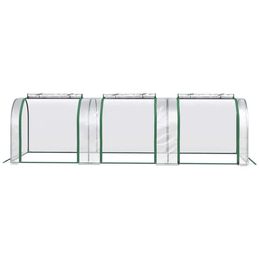 Outsunny Mini Greenhouse, 10' x 3' x 2.5' Portable Tunnels, 3 Roll-Up Zip Doors, UV Waterproof Plastic Cover, Steel Frame, Clear