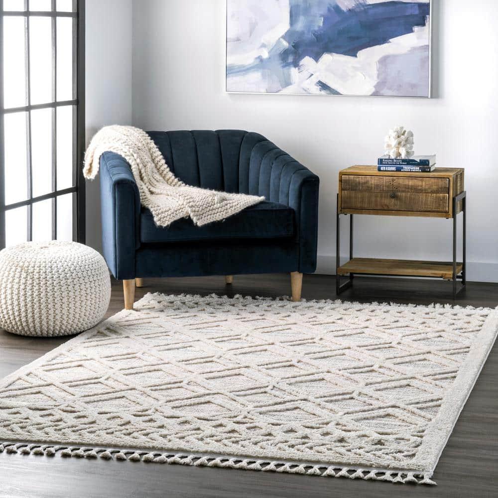 Nuloom 3x5 Ansley Moroccan Tassel Indoor Area Rug, Light Grey, Textured Bohemian Design, Plush High Pile, Stain Resistant, Bedroom, Living Room