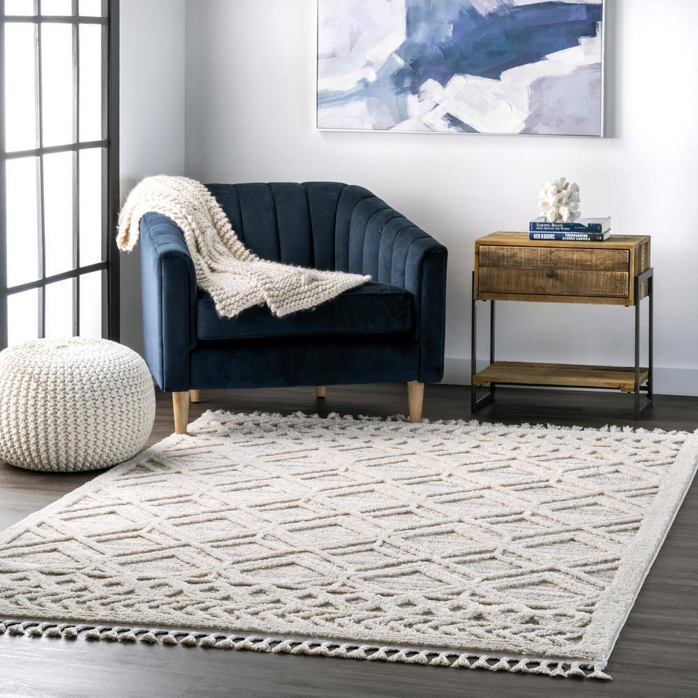 Nuloom 8x11 Ansley Moroccan Tassel Indoor Area Rug, Light Grey, Textured Bohemian Design, Plush High Pile, Stain Resistant, Bedroom, Living Room