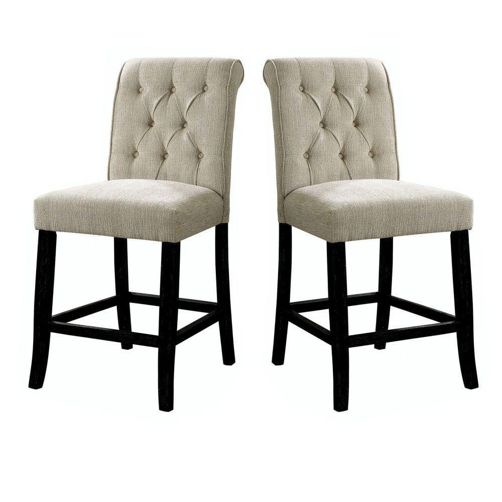 Wooden Fabric Upholstered Counter Height Chair in Ivory And Black in Pack Of Two