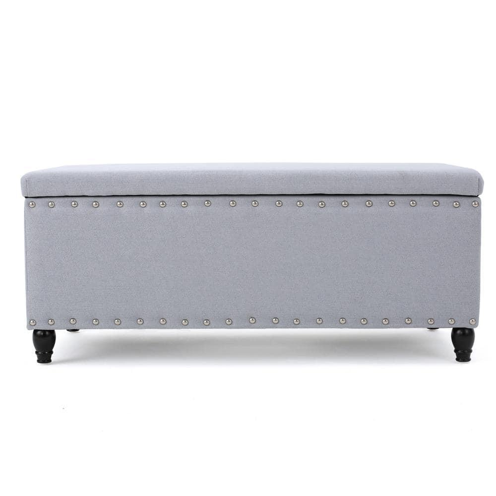 Noble House Harrisburg Fabric Storage Ottoman, Light Grey