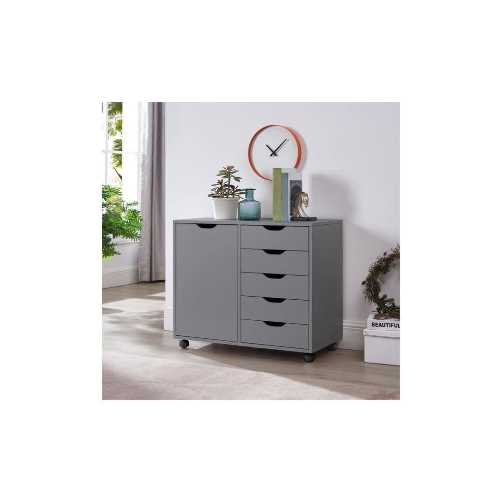 5 Drawer Dresser, Tall Dressers for Bedroom, Kids Dresser with Wheels, Storage Shelves with Drawers, Small Dresser for Closet, Makeup Dresser with 180 lbs Capacity - Grey