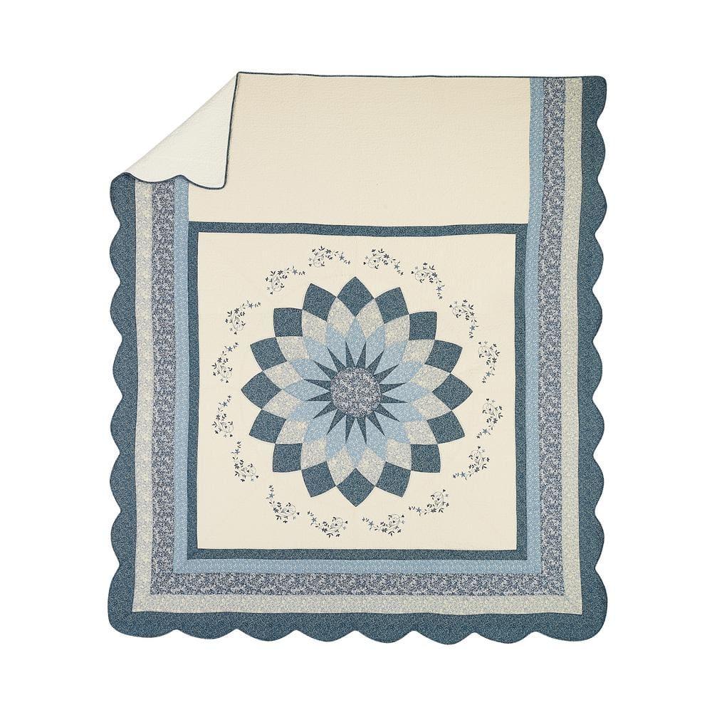 Modern Heirloom Queen Charlotte Bedspread Blue: Floral Pattern, Machine Washable, Plain Weave