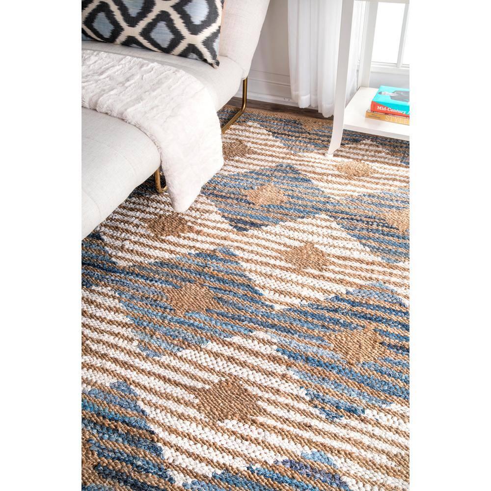 nuLOOM Hand Braided Marla Denim And Jute Diamonds Area Rug, Runner 2' 6" x 10', Off White