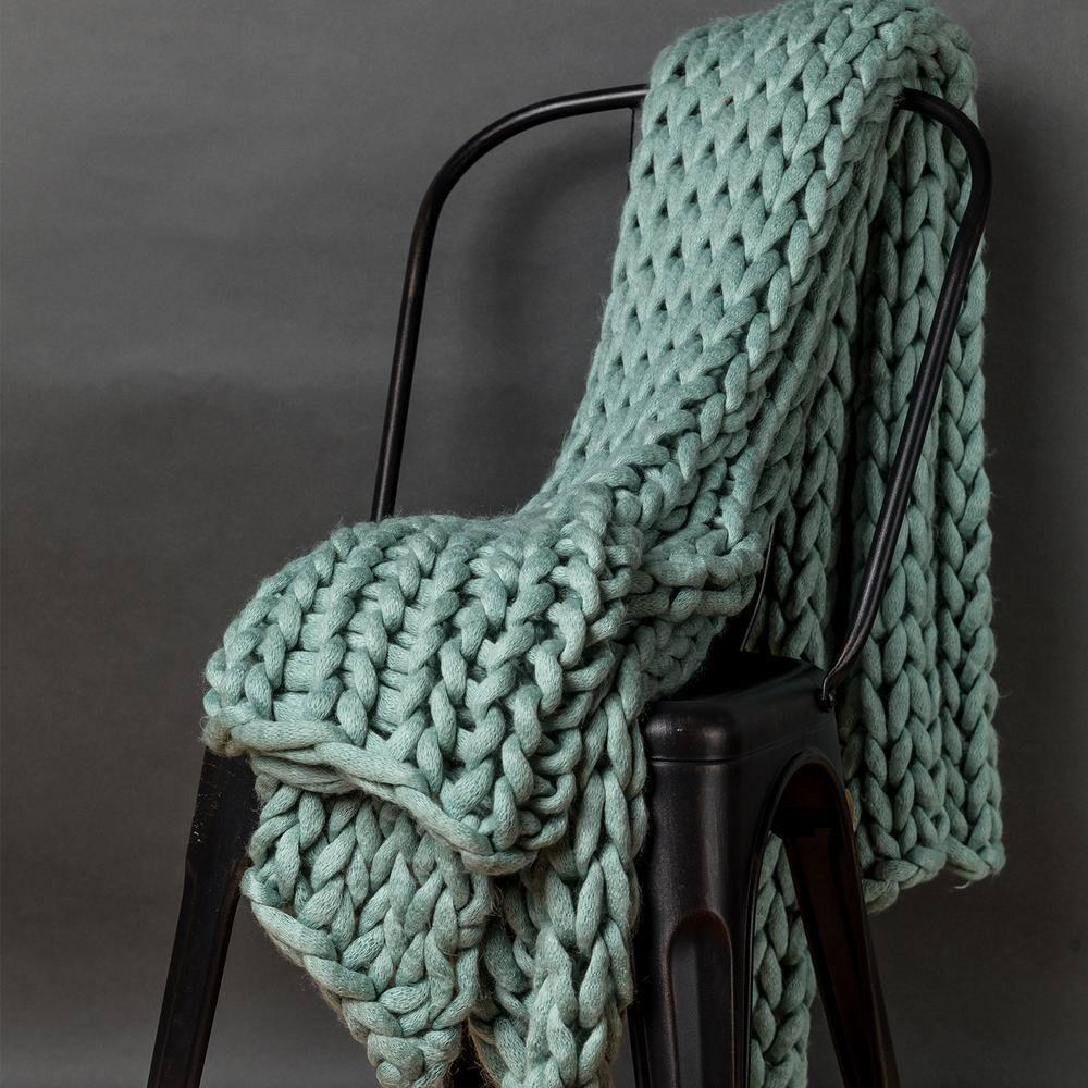 Donna Sharp Aqua Chunky Knit Woven Throw Blanket