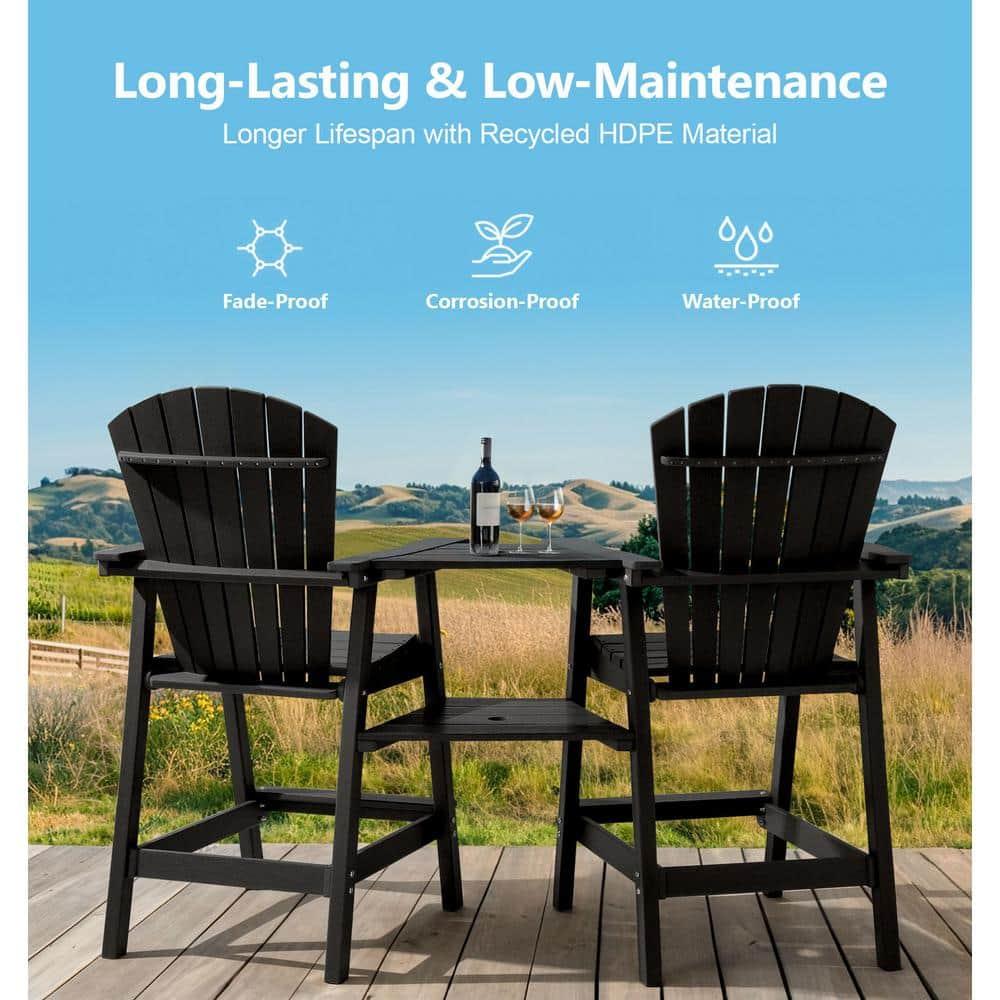 Rosecliff Heights HDPE Tall Adirondack Chair Set with Removable Double Trays (Set of 2)