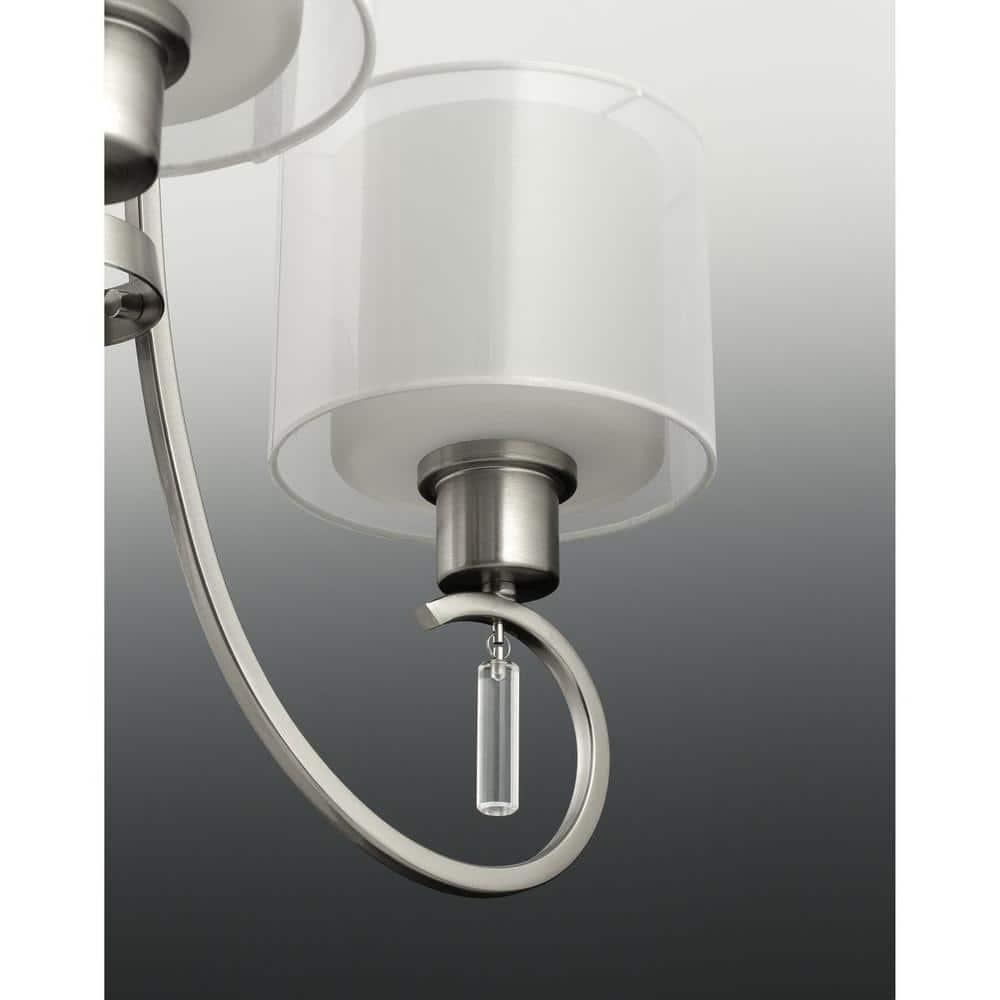 Progress Lighting, Invite Collection, 9-Light, Two-Tier Chandelier, Brushed Nickel, Translucent Sheer Mylar Shade