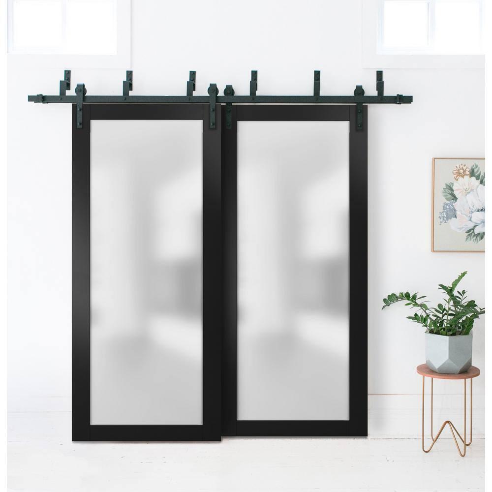 Sliding Closet Frosted Glass Barn Bypass Doors 72 x 84 inches with Hardware