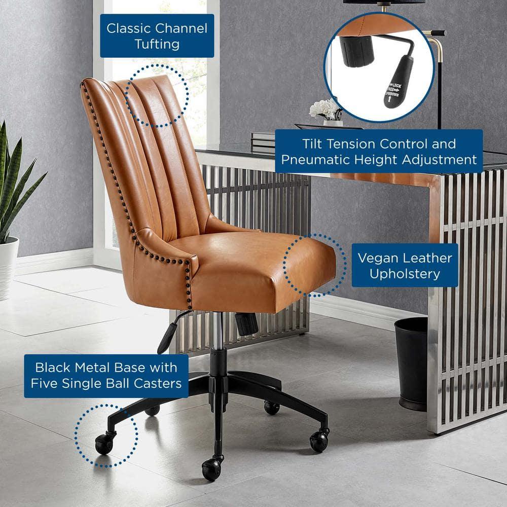 Modway Empower Channel Tufted Vegan Leather Office Chair Tan: Retro Modern Style, Adjustable, Swivel Desk Chair with Casters/Wheels