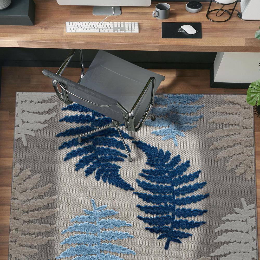 World Rug Gallery Seville Floral Leaves Indoor/Outdoor Area Rug - Blue 7'10" x 10'