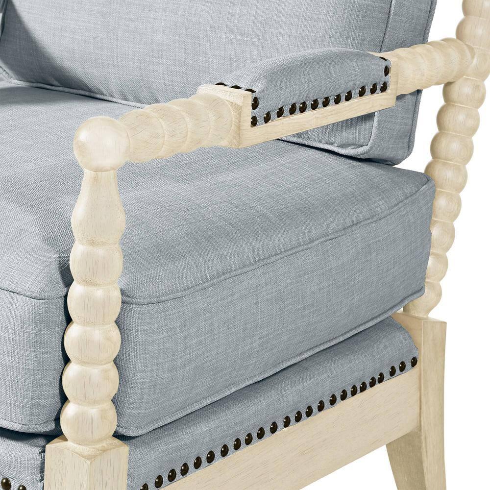 Madison Park Donohue Traditional Fabric/Wood Accent Arm Chair in Blue/Cream