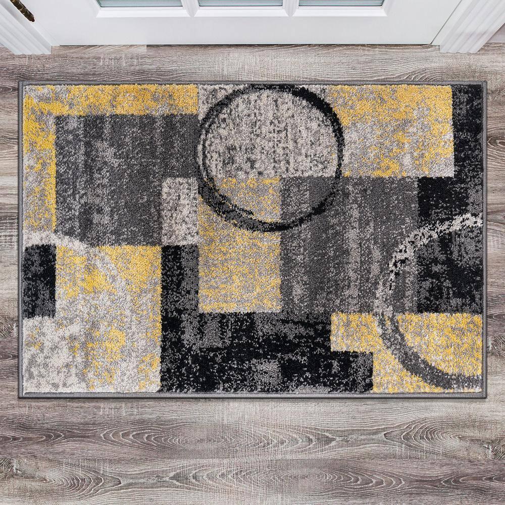 World Rug Gallery Abstract Circle Yellow 2'x3' Area Rug