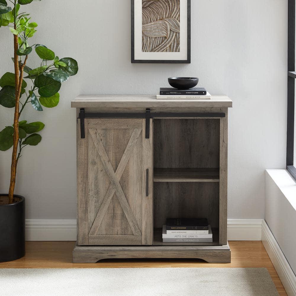 Walker Edison Sliding Barn Door Accent Cabinet, Grey Wash