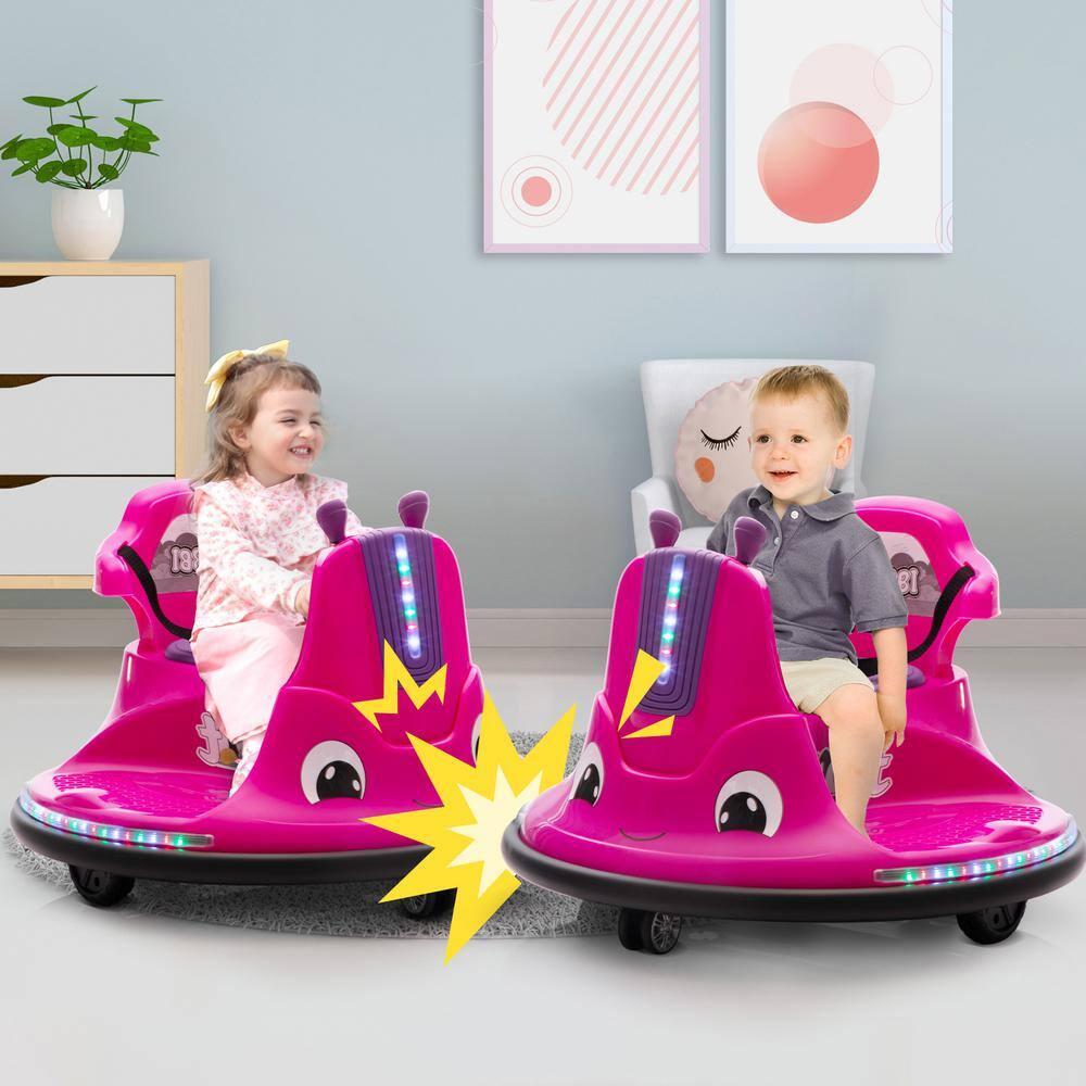 iRerts Ride on Toys for Toddlers, 12V Bumper Car for Kids Ages 2-5 Gifts, Ride on Cars with Remote Control, Bluetooth, MP3 Music, Light Belt, Rose Red