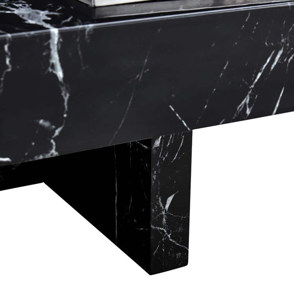 Sudica Compact Marble Coffee Table, 31" Square Center Table with Stainless Steel Storage for Living Room(Black)