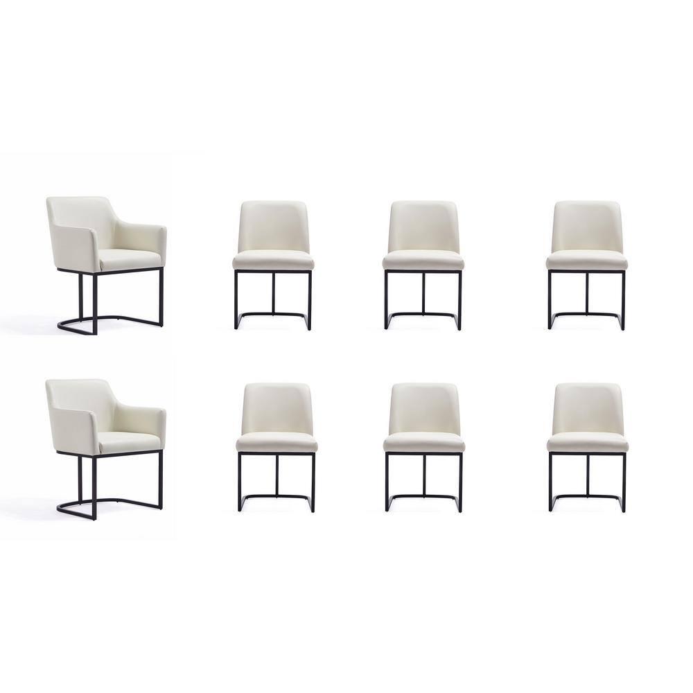Set of 8 Serena Modern Leatherette Upholstered Dining Chair Set Cream - Manhattan Comfort: Plush, Steel Frame, No Assembly Required