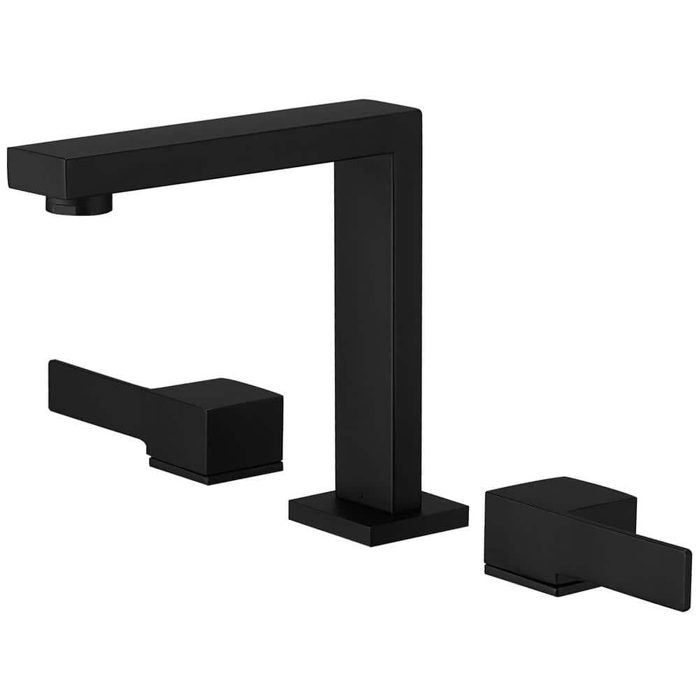 BWE 8 in. Widespread Double Handle Bathroom Faucet Water-Saving With Drain Kit In Matte Black