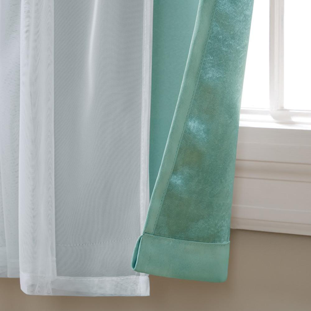 Set of 2 (63"x52") Caterina Layered Solid Blackout with Sheer Top Curtain Panels Blue Blue - Exclusive Home