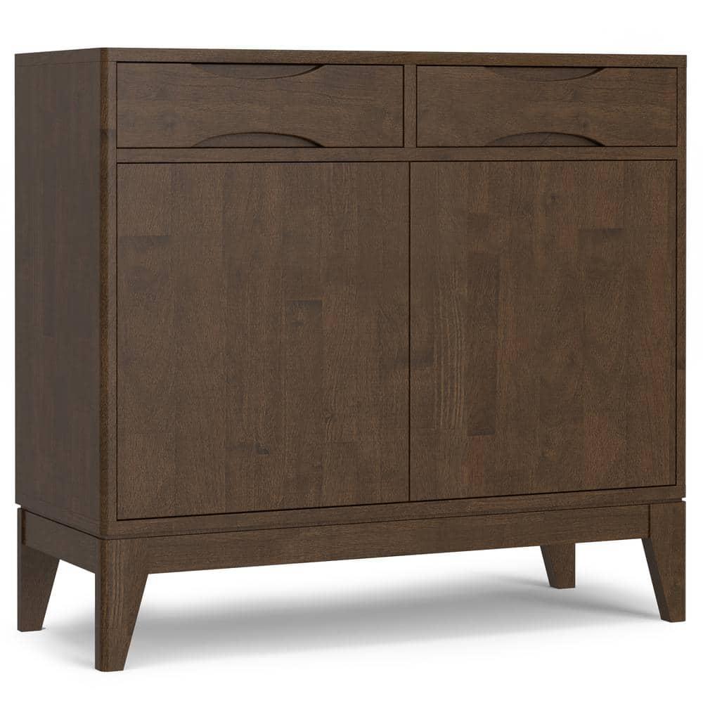 Simpli Home Harper 40"W Solid Wood 2-Shelf Mid-Century Modern Entryway Storage Cabinet with 2 Drawers