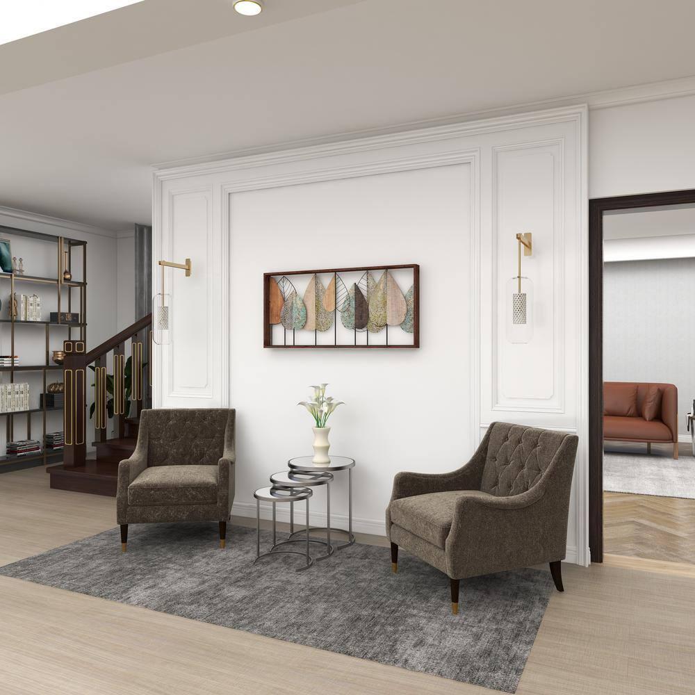 XMVJHOME Modern Leaf Wall Art Sculpture With Metal Wire Accents, Minimalist Botanical Home Decor, Open-Frame Design For Contemporary Interiors