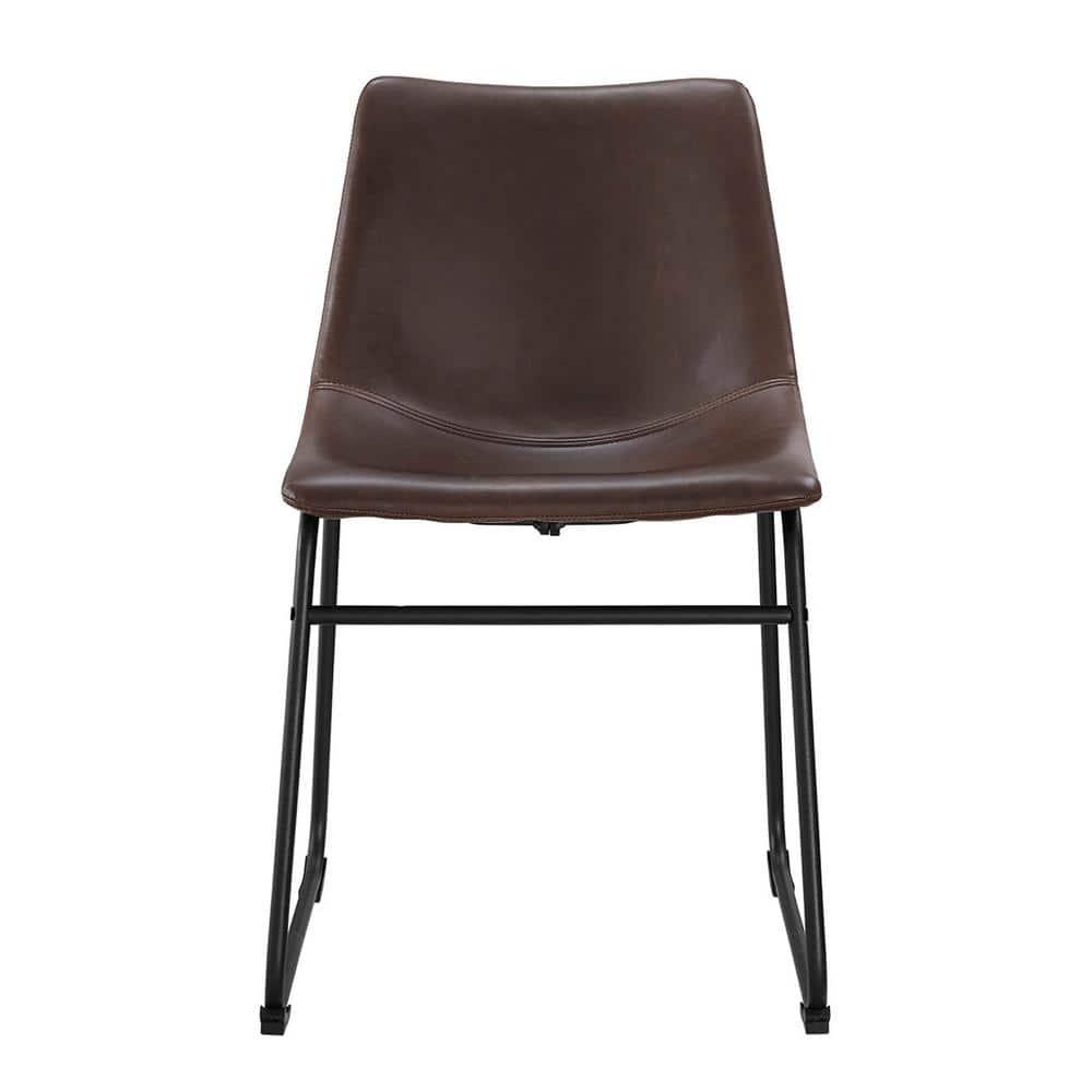 Walker Edison Full Back Faux Leather Dining Chair, Set of 2, Brown