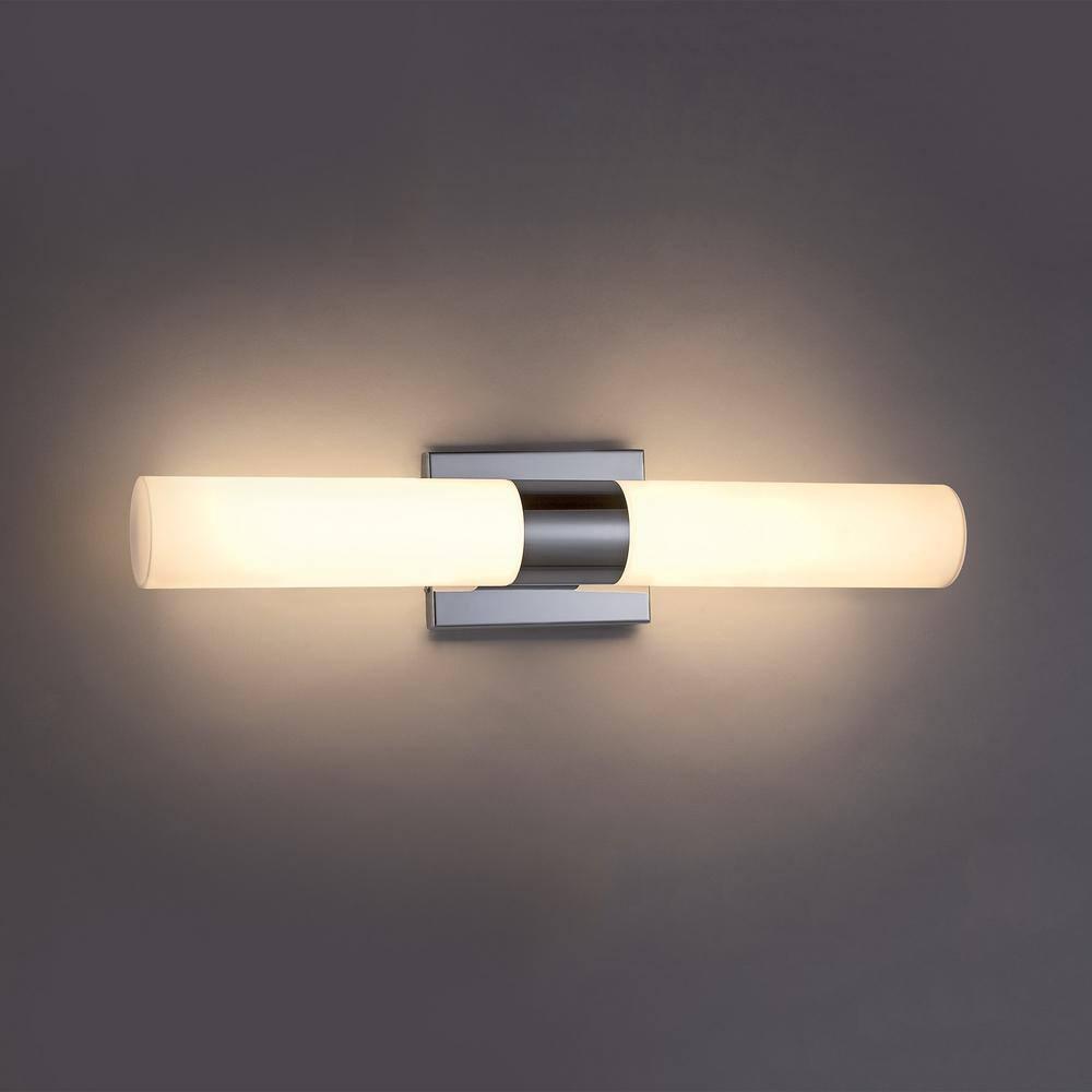 22-Inch Chrome LED Outdoor Wall Light with Opal Glass Shade