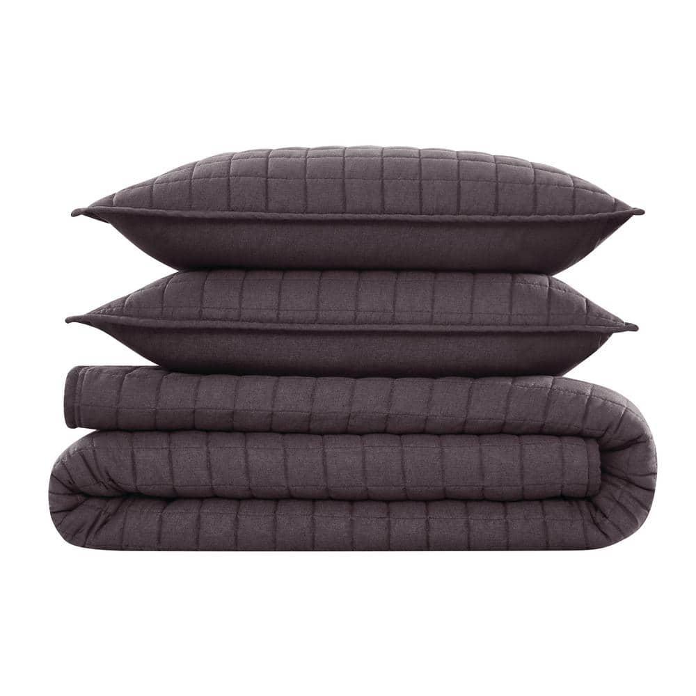 Brooklyn Loom 3pc King Flax Linen Quilt Set Charcoal Gray