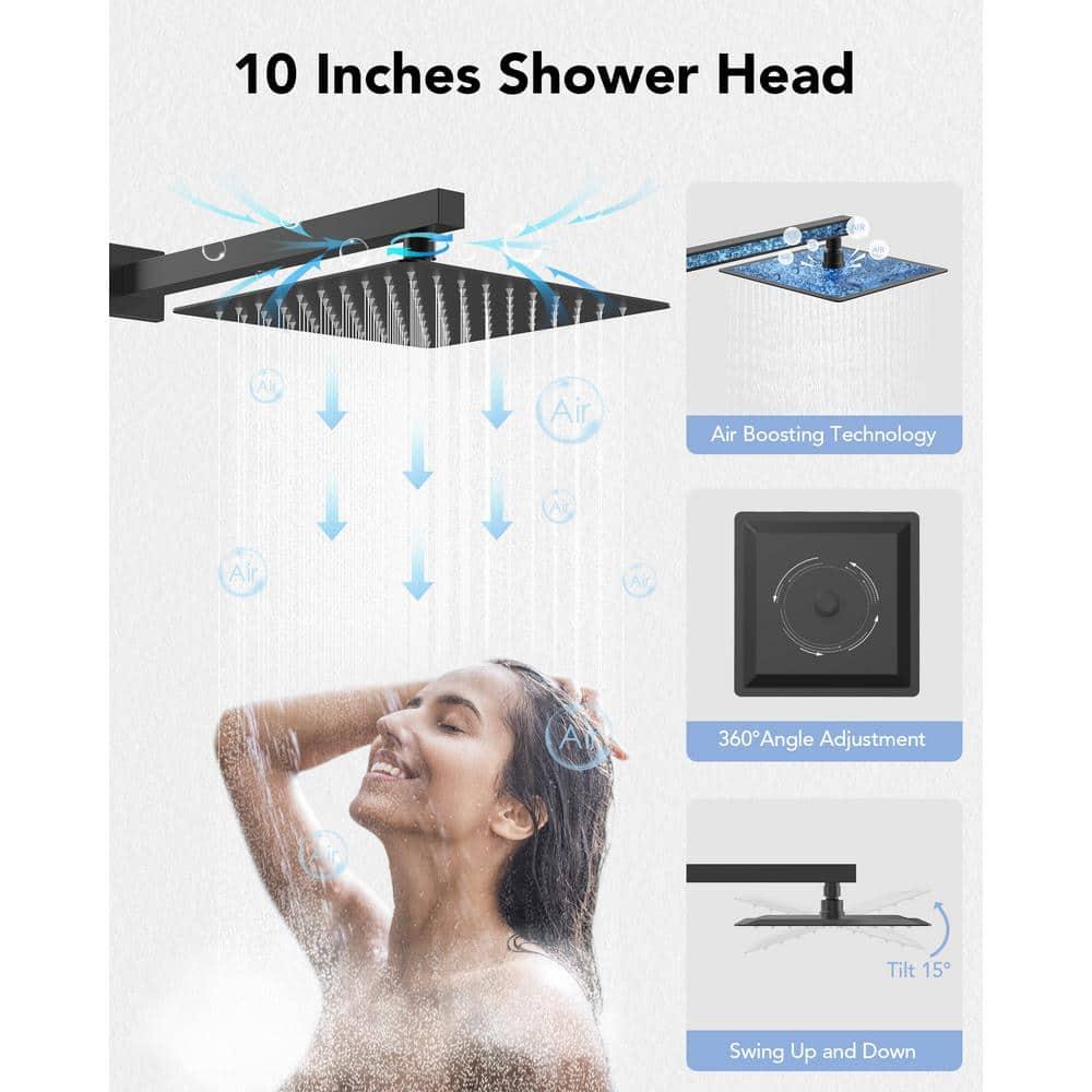 EVERSTEIN Shower Faucet Set 10 inch CUPC Shower System with Handheld Spray Wall Mounted Rain Shower Head Trim Kit with Upgraded Valve, Matte Black