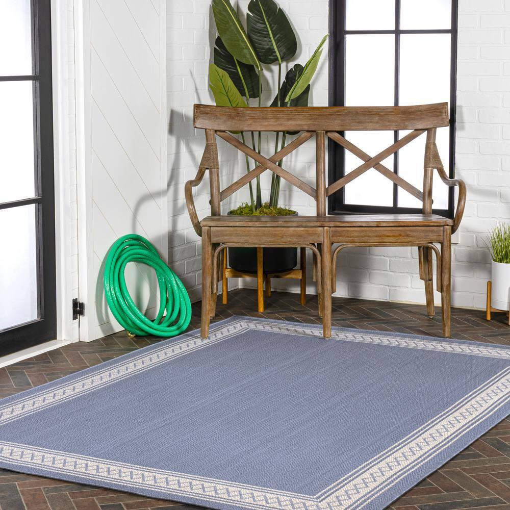 3' x 5' Lucia Classic Diamond Border Indoor/Outdoor Area Rug, Blue/Cream - JONATHAN Y