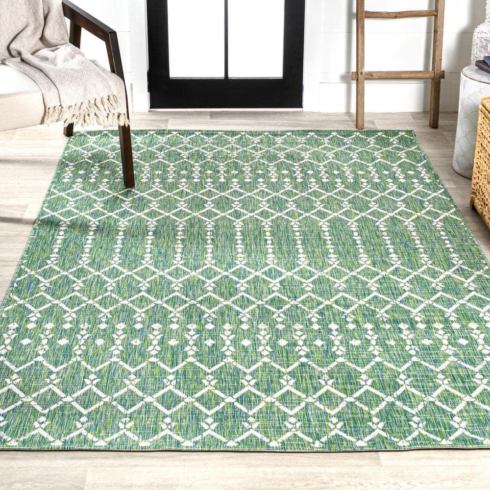 3' x 5' Ourika Moroccan Geometric Textured Weave Indoor/Outdoor Area Rug, Green/Cream - JONATHAN Y