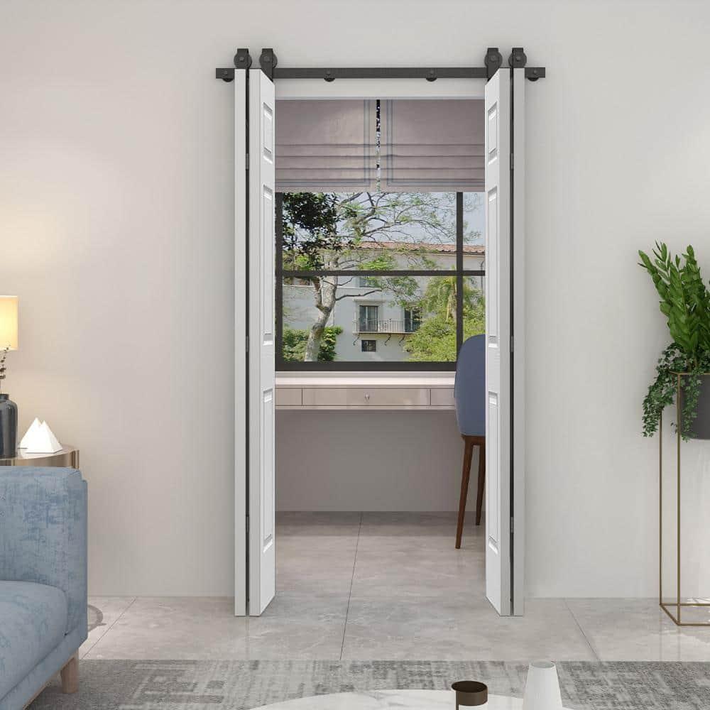 Calhome Paneled MDF Composite Double Bifold Barn Doors with Installation Hardware Kit