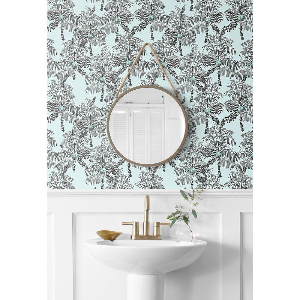NextWall  Palm Beach Peel and Stick Wallpaper Sky Blue & Black