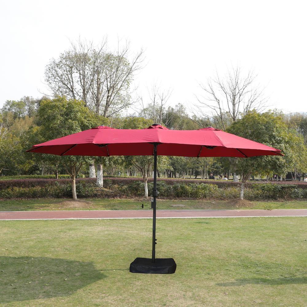 Red Double-Sided Market Patio Umbrella with Black Metal Pole
