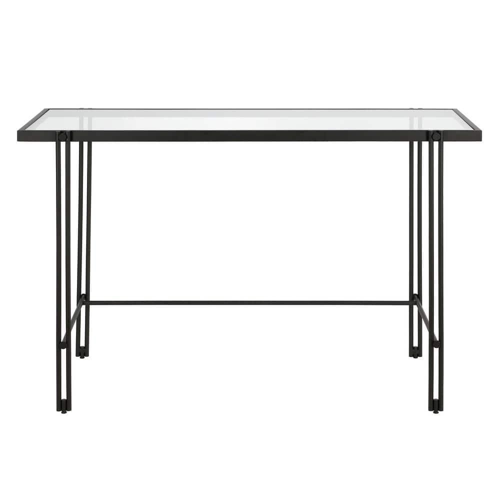 Evelyn&Zoe Contemporary 48 in. Blackened Bronze Metal Desk with Glass Top