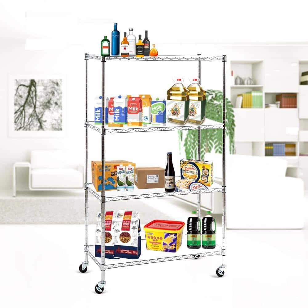 Chrome 4- Shelving Units and  Rack on Wheels with  Liners Set of 4  NSF Certified  Adjustable Matel Wire Shelving Unit Rack for Garage  Kitchen  Office(50H X 30W X 14D)