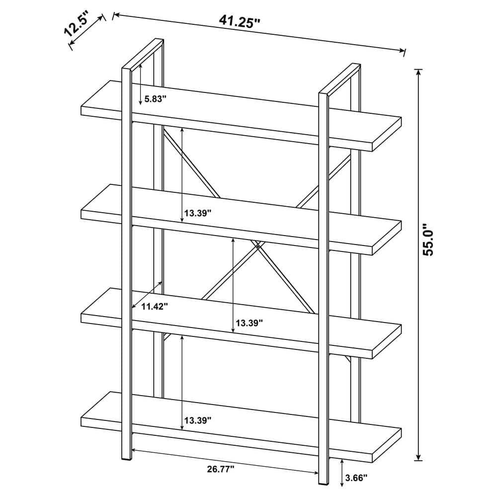 55" Cole 4 Shelf Bookcase with Frame Gray Driftwood/Gunmetal - Coaster
