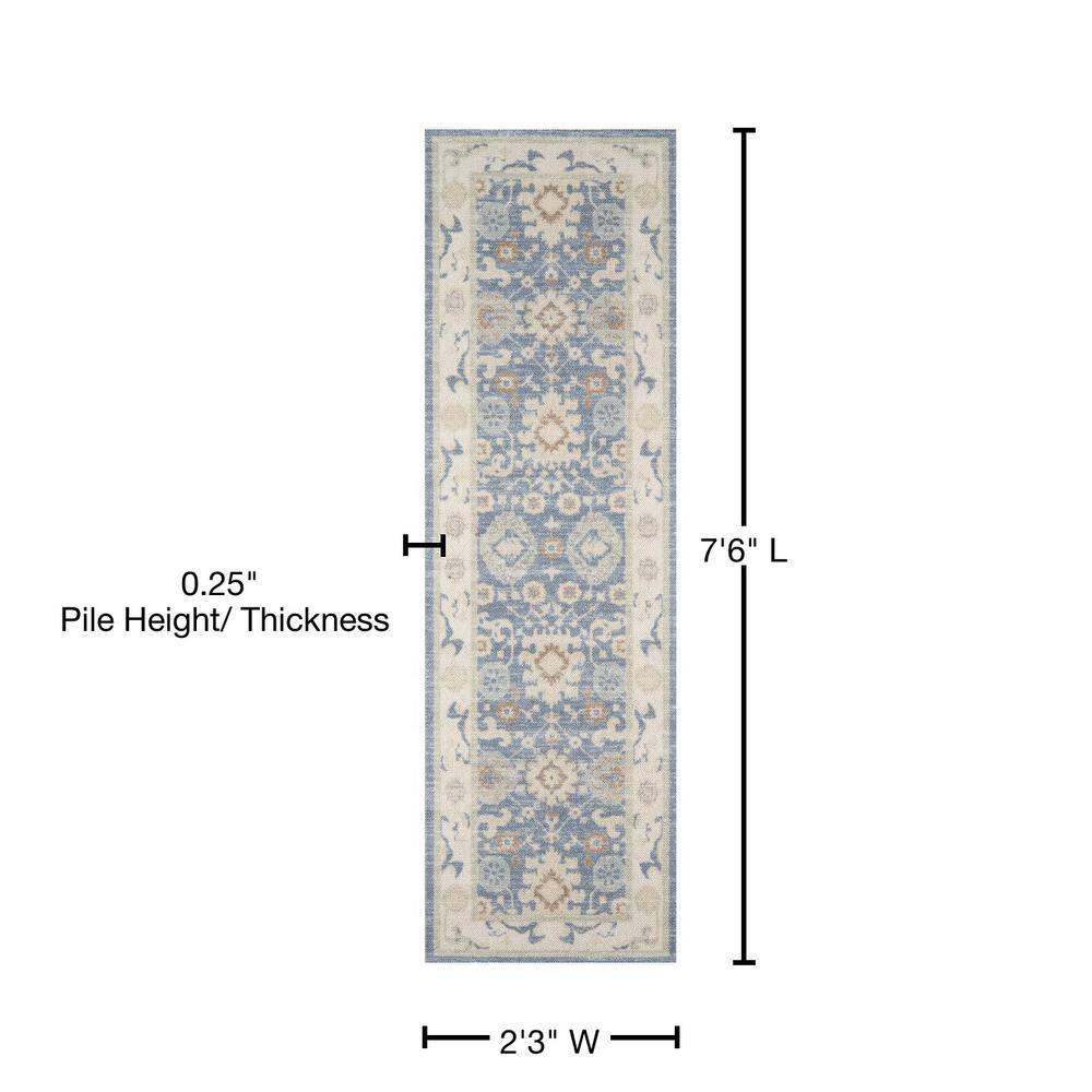 2'3"x7'6" Floral Loomed Runner Rug Light Blue - Momeni