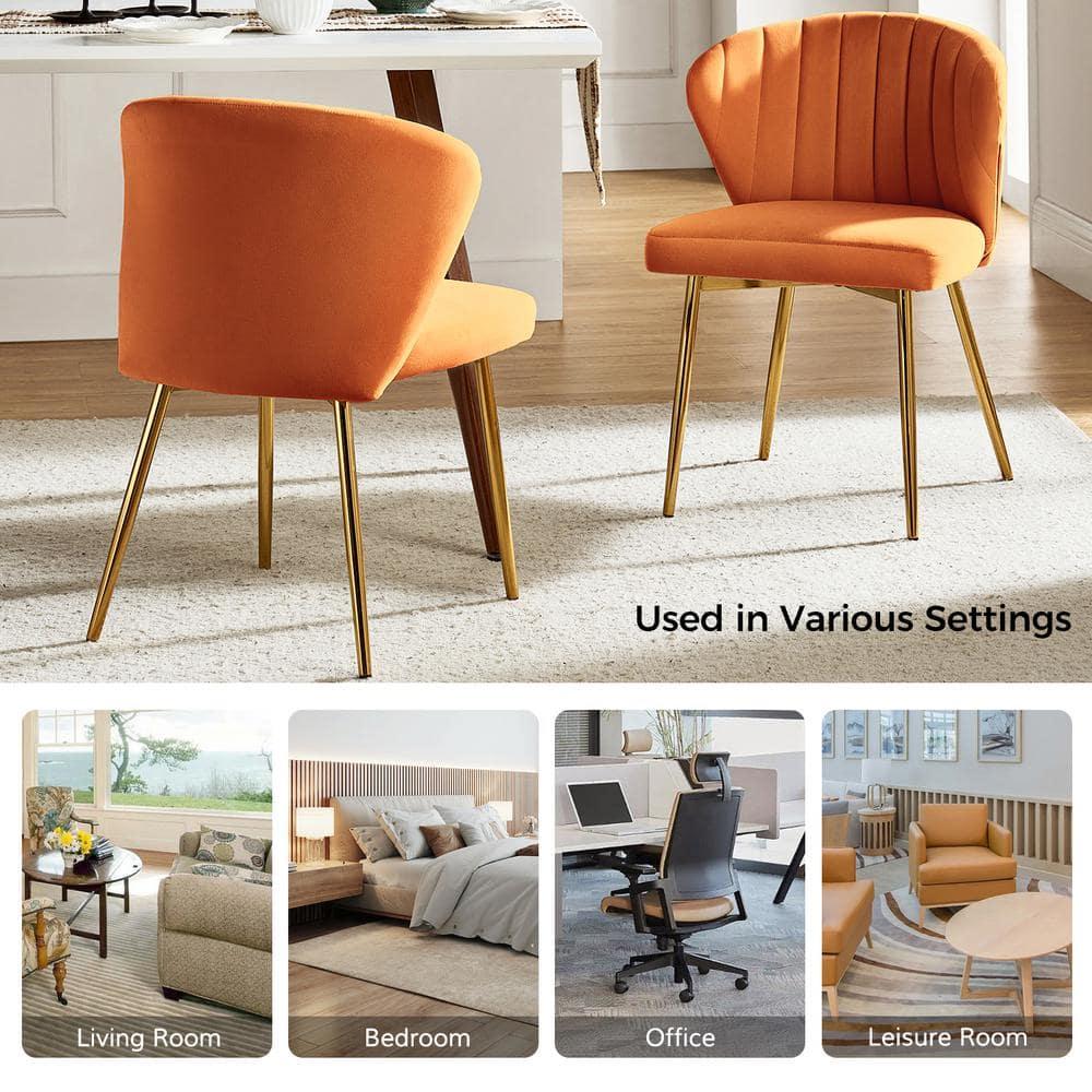 STCKJXX Velvet Dining Chair  Cute Armless Accent Chair Living Room Chair with Golden Legs  Mid Century Modern Upholstered Side Chair for Kitchen Vanity  Fuchsia